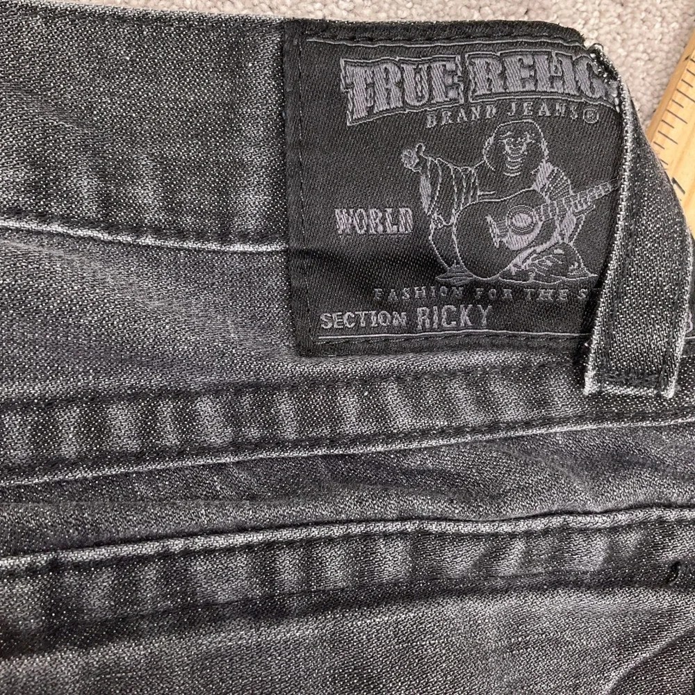 True Religion Ricky Jeans‎ Mens 34 Black Good Fade Horseshoe Straight Grunge USA